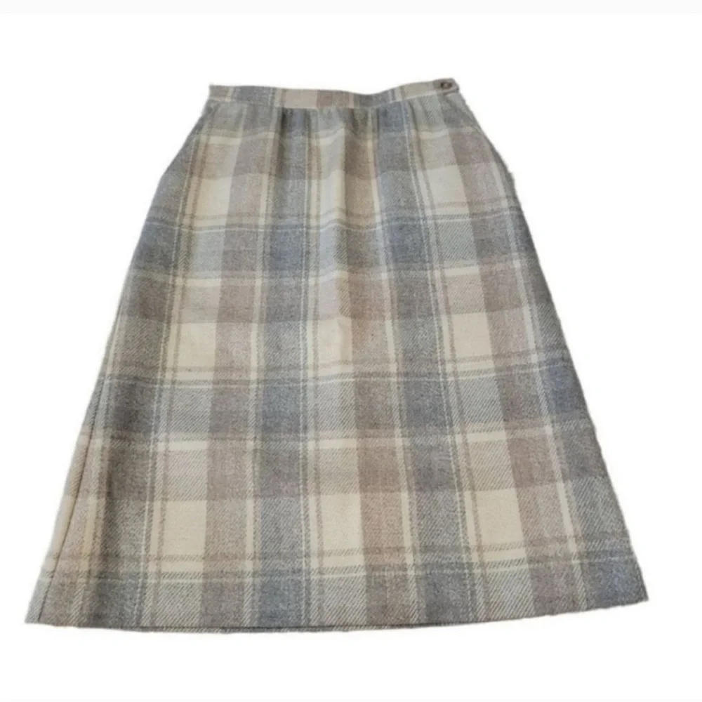 Vintage Plaid Wool Blend A-Line Skirt - Picture 1 of 8